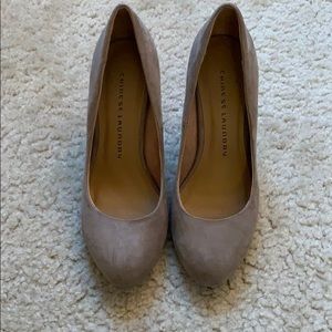 Beige suede pumps
